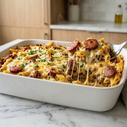 Cheesy Kielbasa Pasta Casserole Recipe