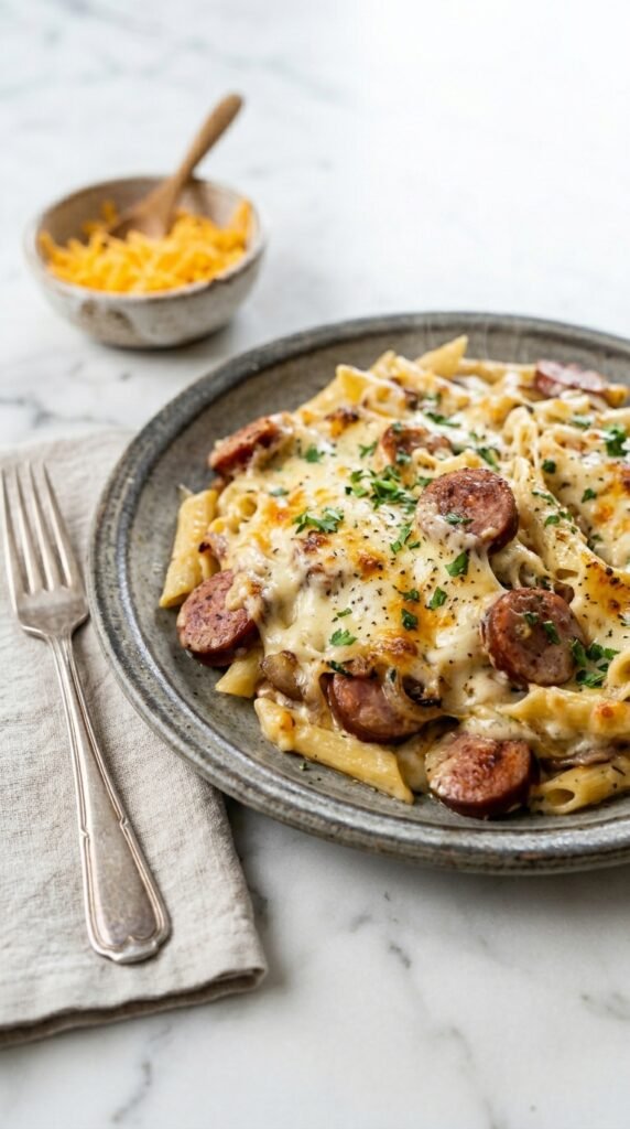 Cheesy Kielbasa Pasta Casserole Recipe
