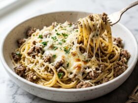 Cheesy Garlic Butter Linguini with Ground Beef