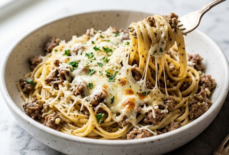 Cheesy Garlic Butter Linguini with Ground Beef