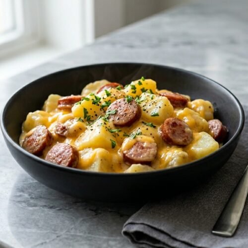Crockpot Cheesy Potatoes and Kielbasa Recipe
