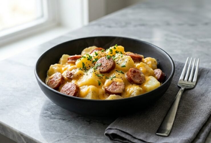 Crockpot Cheesy Potatoes and Kielbasa Recipe