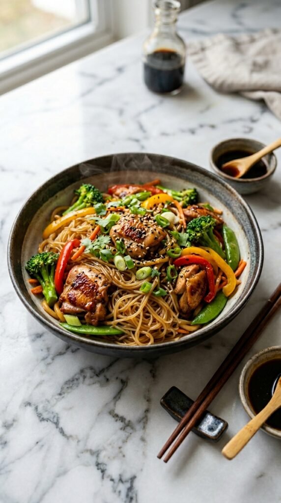 Chicken Teriyaki Stir Fry with Rice Noodles Recipe