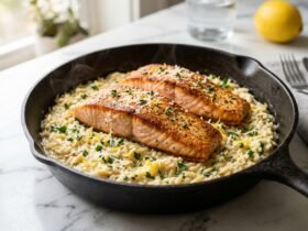 One Skillet Salmon with Lemon Orzo Recipe