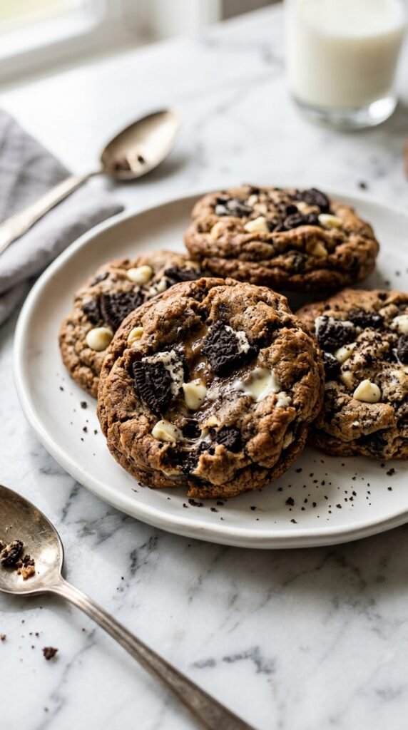 This Cookies and Cream Cookies Recipe is soft, chewy, and loaded with crushed cookies! Made with butter, sugar, flour, eggs, and chocolate cookies.
